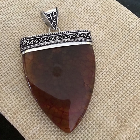 Antique arrowhead Rich Orange Solar Agate Pendant Sterling Silver W/ chain - Picture 3 of 5